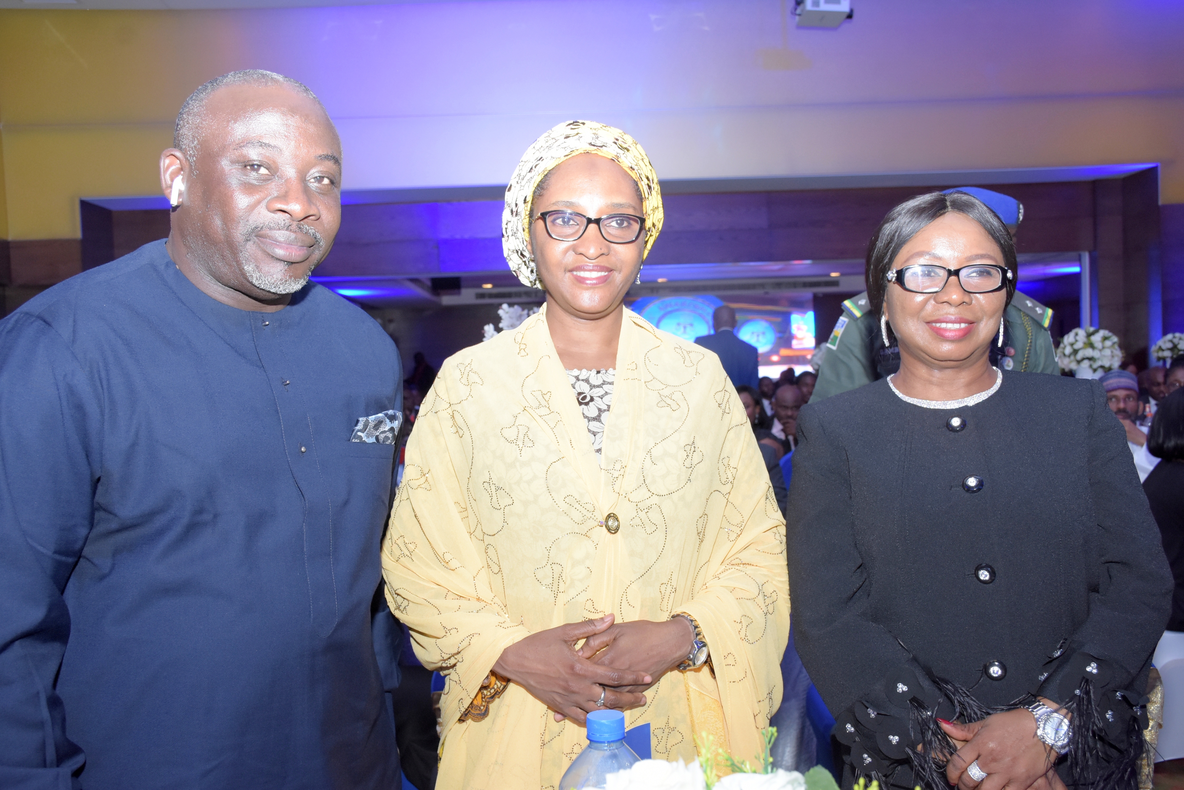 The Minister of Finance, Mrs Zainab Ahmed (middle), Chairman House Committee on Capital Market, Mr. Tajudeen Yusuf (left) and Ag. Director-General, Securities and Exchange Commission, Ms Mary Uduk (Right) at the SEC Awards Night in Lagos on Tuesday, March 19, 2019.