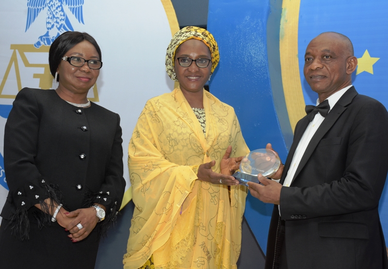 Acting Director General,  Securities and Exchange Commission ,Ms. Mary Uduk, Minister of Finance, Hajiya Zainab Ahmed and Acting Executive Commissioner Cooperate Services Mr Henry Rolands  during SEC Awards Night in Lagos at the weekend