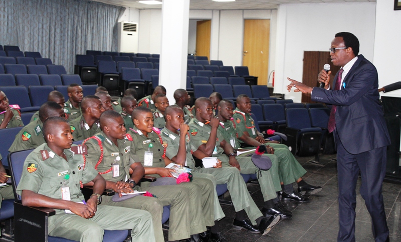 Divisional Head Investor Education, Securities and Exchange Commission Mr Tunde Kamali Delivering Lecture during the Educational Visit of the Students of Nigerian Defence Academy to Securities and Exchange Commission in Abuja yesterday