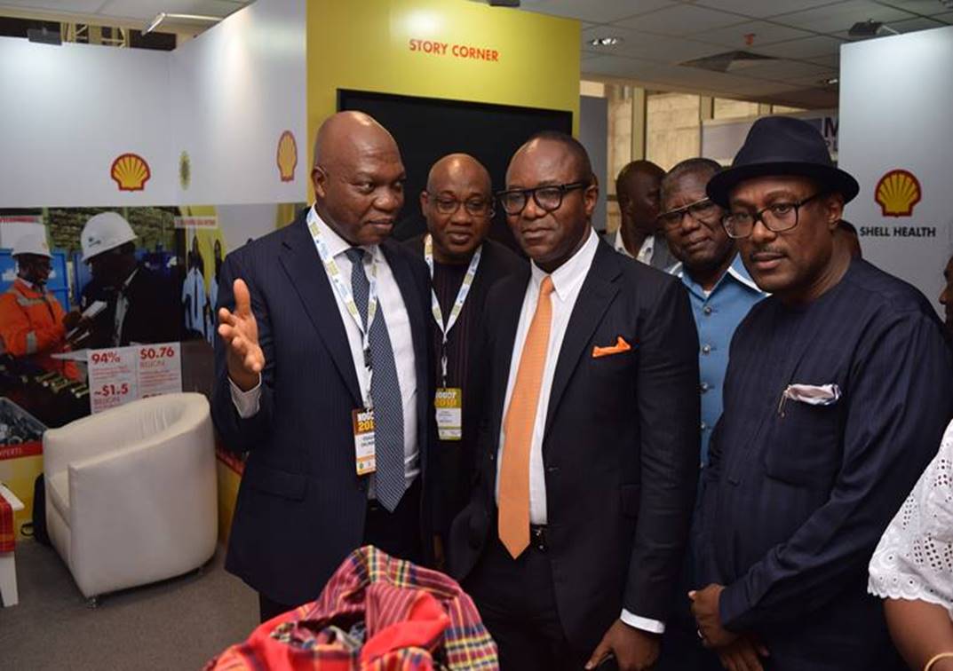 L-R: Managing Director, The Shell Petroleum Development Company of Nigeria Limited (SPDC) and Country Chair, Shell Companies in Nigeria, Mr. Osagie Okunbor; Shell’s External Relations Manager, Mr. Evans Krukrubo; Minister of State for Petroleum Resources, Dr. Ibe Kachikwu; Senior Technical Adviser to Minister on Refinery, Downstream and Infrastructure, Mr. Rabiu Suleiman; and the Executive Secretary, Nigerian Content Development and Monitoring Board, Mr. Simbi Wabote, at the 2nd edition of the Nigerian Oil and Gas Opportunity Fair in Yenagoa, Bayelsa State… last week.