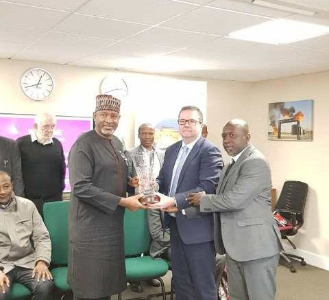 * L-R: Alphine Metal Tech honours Minister of State Aviation, Sen. Hadi Sirika and with him is the Managing Director, Alpine Metal Tech, Steve Fahey & Managing Director, Glovesly Pro-Project Ltd; Mr Mr. Yasir Tijjani Abdullahi, in London