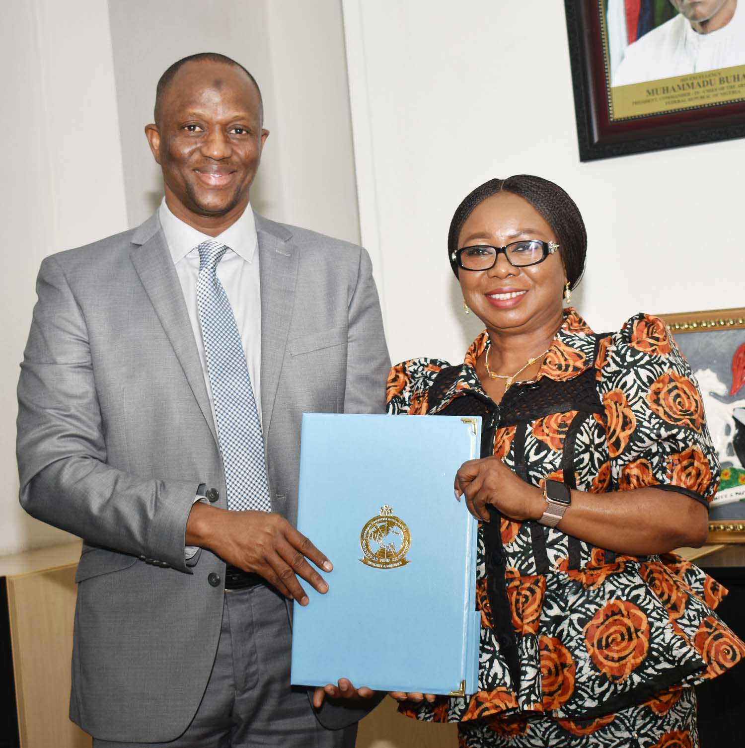 SEC,  8,9,9A, L-R,  Director, Nigerian Financial Intelligence Unit, Mr Modibbo Tukur with Acting, Director General, Securities and Exchange Commission, Ms Mary Uduk during a Meeting between SEC and NFIU in Abuja, Wednesday 