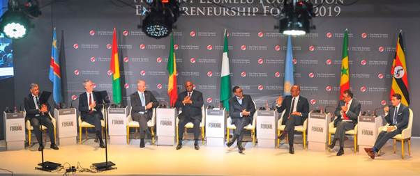 l-r: Director General, Arab Bank for Economic Development in Africa, Dr Sidi Tah; Deputy Director General, International Cooperation and Development, European Commission, Mr. Koen Doens; President, Africa Export Import Bank, Professor Benedict Oramah; President, African Development Bank, Dr Akinwunmi Adesina; Founder, The Tony Elumelu Foundation, Mr. Tony Elumelu; Director General, World Health Organisation, Dr Tedros Ghebreyesus; and Moderator and  Host Fareed Zakaria GPS, CNN Presenter, Mr. Fareed Zakaria, during the Founder’s Private Sector Dialogue held during the  Tony Elumelu Foundation Entrepreneurship Forum, the largest gathering of African entrepreneur  in Abuja on Saturday