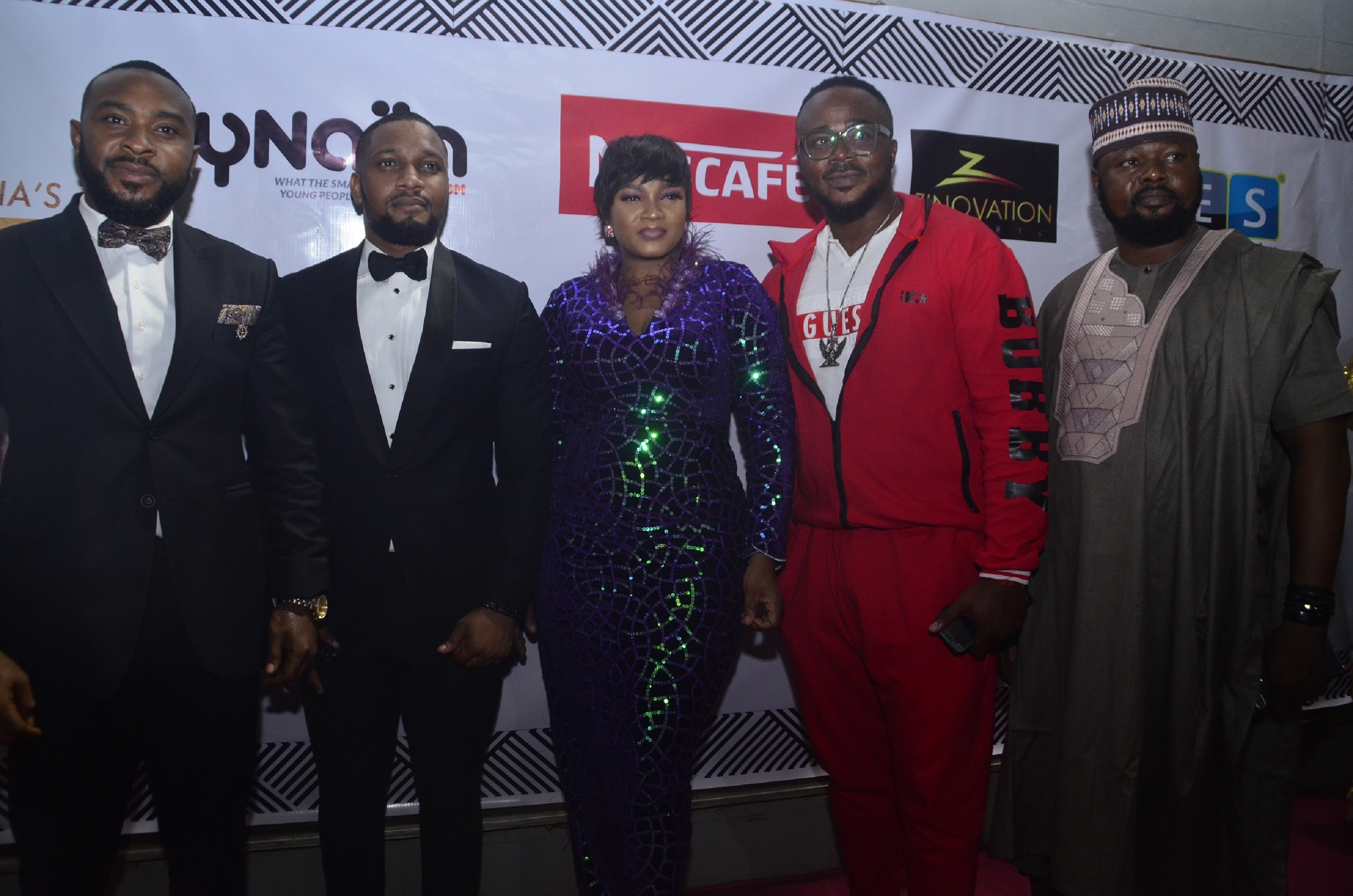 L-R Enyinna Nwigwe, Nollywood Actor; Charles Odii, Organizer of 25Under25 Awards; Omotola Jalade-Ekeinde, Nollywood Actress; Bobby Michaels, Nollywood actor and Ismail Olalekan, Head, Home and Broadband, Airtel Nigeria during the Airtel Sponsored 25 Under25 SME100 Awards, which held at the Terra Kulture, Victoria Island, Lagos. 