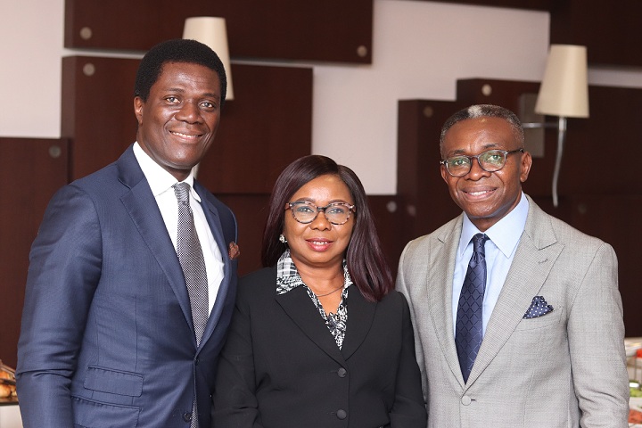 Left to Right: Chairman of tue Board Securities and Exchange Commission, SEC, Mr. Olufemi Lijadu, Acting DG SEC, Ms. Mary Uduk and Mr. Ike Chioke of Afrinvest West Africa Limited at the Breakfast meeting between the Board of the SEC and Capital Market stakeholders in Lagos, Wednesday.