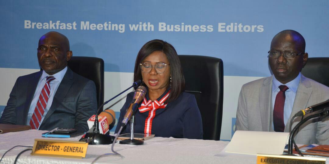 From left;Head, Investment Management Department, SEC;Mr Efiok Efiok;Acting Director-General of Securities and Exchange Commission, Nigeria Ms Mary Uduk; Acting Executive Commissioner Operations SEC, Mr Isyaku Tilde at Securities and Exchange Commission (SEC) breakfast Meeting with Business Editors in Lagos