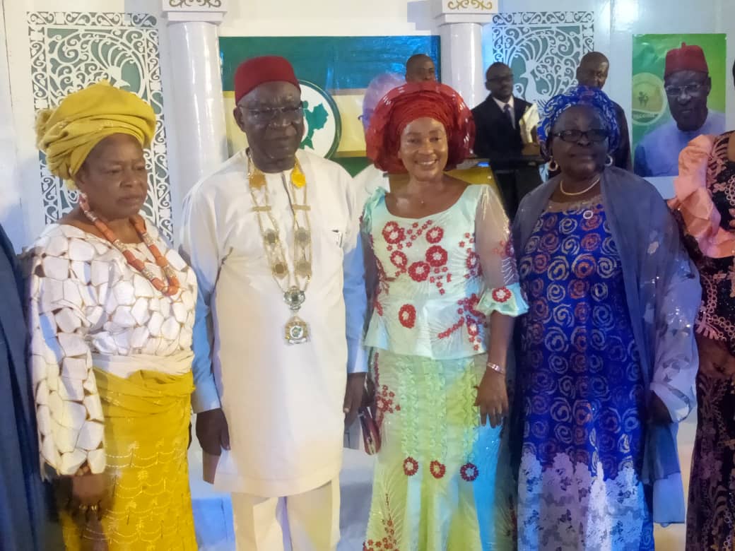 From Left: The former National President, Nigeria Association of Chambers of Commerce, Industry, Mines and Agriculture (NACCIMA), the new President of South East Chamber of Commerce, Industry, Mines and Agriculture (SECCIMA) Mr. Humphry Ngonadi, Mrs Chinwe Victoria Ngonadi and the National President, NACCIMA, Hajia Saratu Iya Aliyu at the investiture of Ngonadi as the 3rd SECCIMA President on Wednesday in Nnewi.