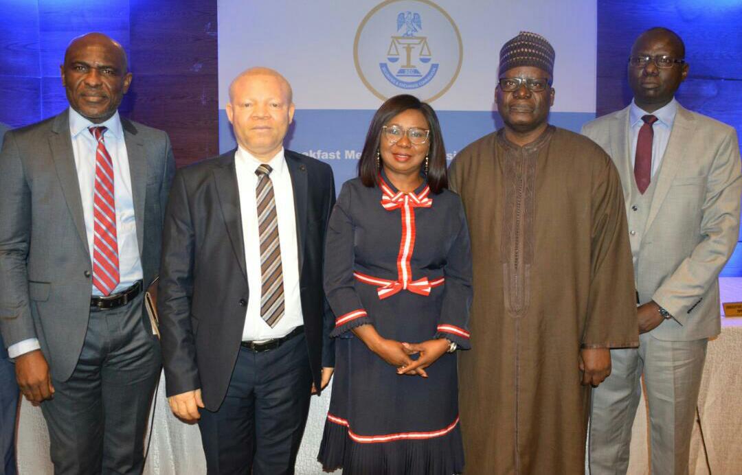 From left;Head Investment Management Department, Securities and Exchange Commission, Mr. Efiok Efiok, and Executive Commissioner, Legal and Enforcement, SEC;Reginald Karawusa; Acting Director-General of Securities and Exchange Commission, Nigeria Ms Mary Uduk; former Director General and Chairman, Securities and Exchange Commission;Dr Suleyman Ndanusa; and Acting Executive Commissioner Operations SEC, Mr Isyaku Tilde; at Securities and Exchange Commission (SEC)breakfast Meeting with Business Editors in Lagos