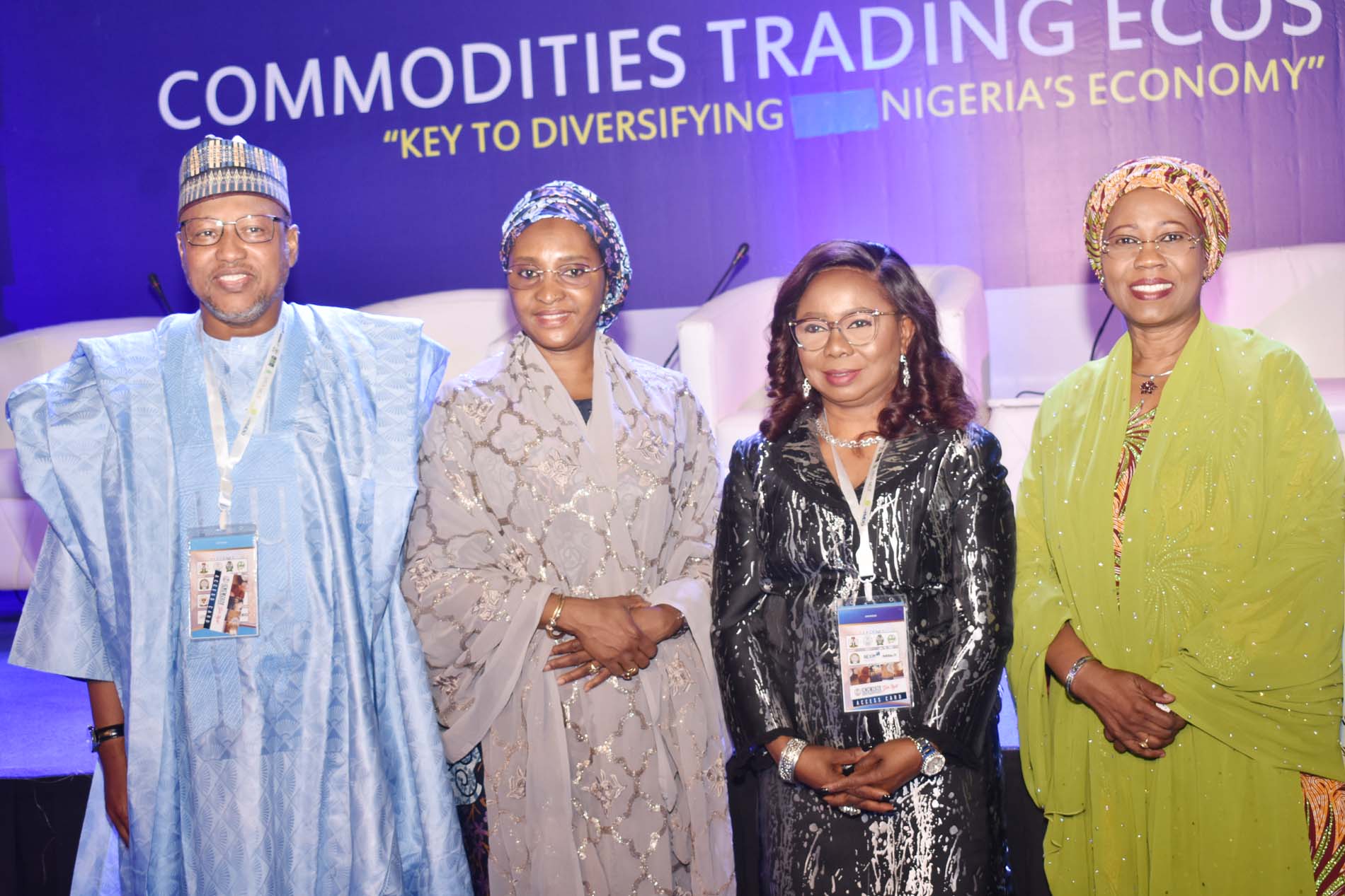 LR,  Chairman, House Committee on Capital Market Hun > Babangida Ibrahim, Minister of Finance, Budget and National Planning > Mrs Zainab Ahmed, Acting Director General Securities and Exchange > Commission Ms Mary Uduk and Minister of State for Industry, Trade and > Investment Mrs Mariam Katagum during the International Conference on > Nigerian Commodities Market in Abuja, Monday