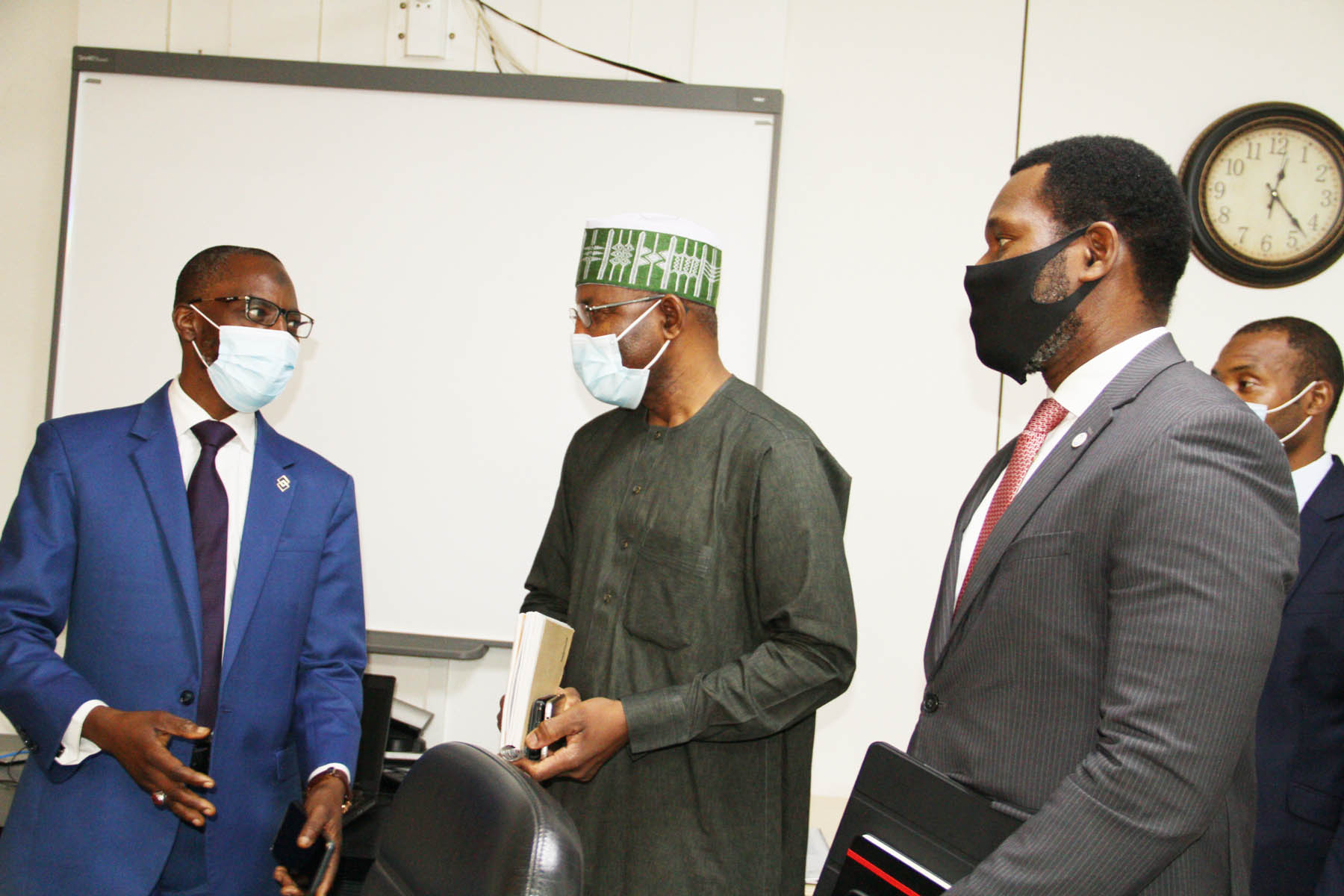 L-R,  Managing Director Jaiz Bank Mr Hassan Usman, Director General, Securities and Exchange Commission Mr Lamido Yuguda and Executive Commissioner Operations  SEC Mr Dayo Obisan during a Meeting between SEC and Jaiz Bank in Abuja.