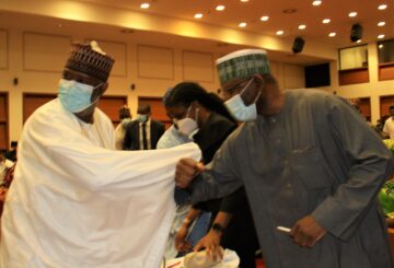 L-R, Minister of Aviation Sen. Hadi Sirika with Director General, Securities and Exchange Commission Mr Lamido Yuguda during a Senate Public Hearing Interactive Session on the 2021-2023 Medium Term Expenditure Framework and Fiscal Strategy Paper at the National Assembly yesterday