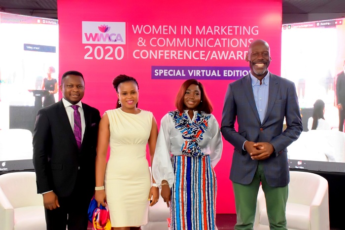 L-R: Joshua Ajayi, Convener, WIMCA; Ayodele Otujinrin, Head of Marketing, West Africa, Godrej Consumer Products Limited; Pheobe Dami-Asolo, Customer Marketing & Commercial Manager, The Coca-Cola Company and Amaechi Okobi, Group Head, Corporate Communications, Access Bank at the 2020 Women In Marketing and Communications Conference/Awards (WIMCA) held at Hibrid Studio, Lagos recently.
